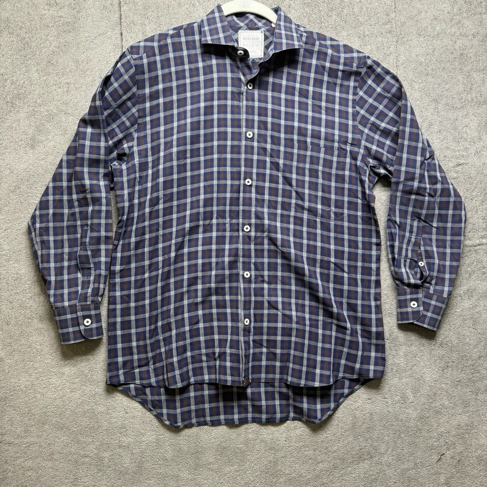 Billy Reid Shirt Mens S Blue Window Pane Classic‎ Office Casual Plaid Checked